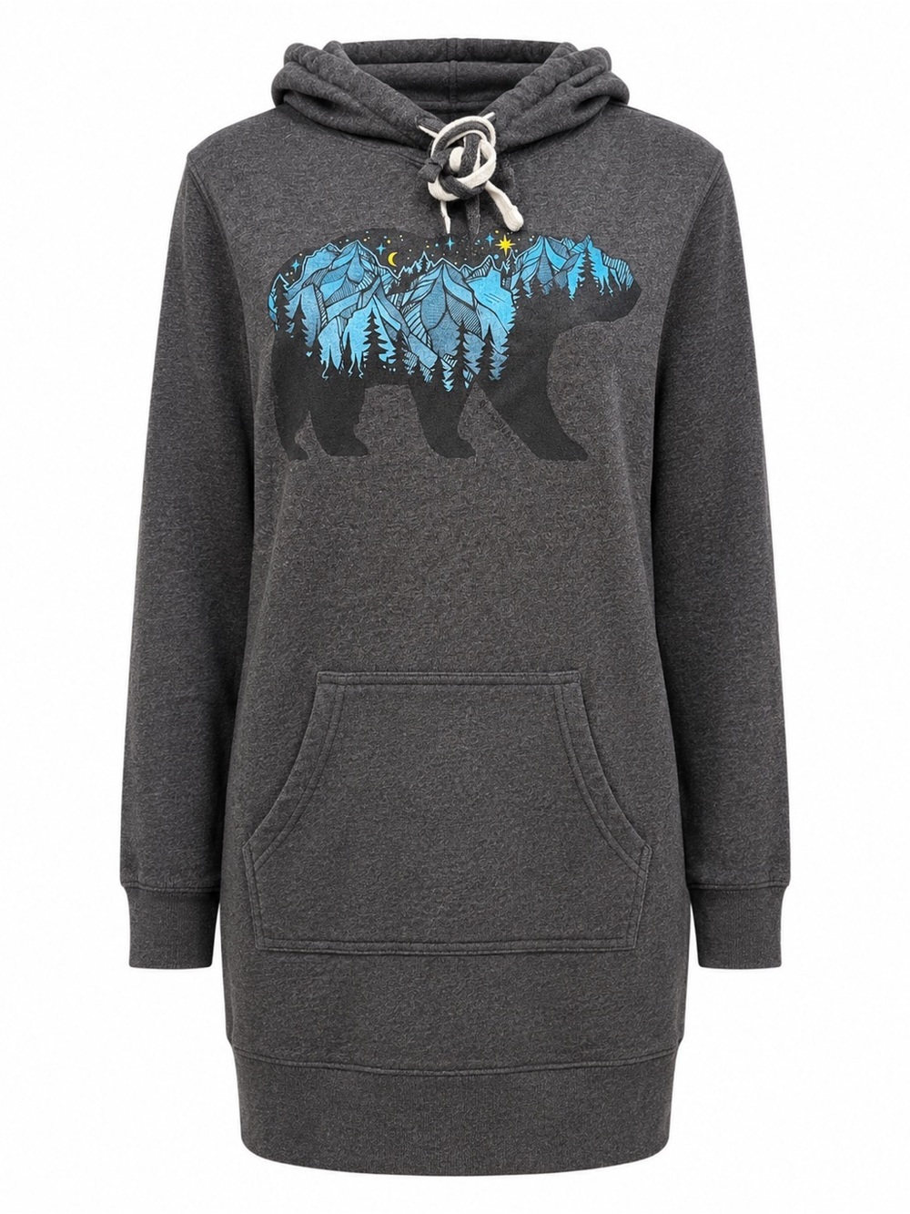 Independent Bear Graphic Longline Hoodie Tunic Grey Medium